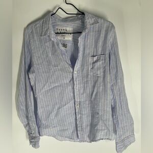 Frank & Eileen Blue and White  Linen Striped Shirt